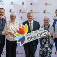Kieran O’Donnell Minister of State at the Department of Health and at the Department of Housing - Local Government and Heritage with Brendan Courtney - Master of Ceremonies, Mary Lyons - Chair of South Dublin Older People's Council, Ita Healy and Professor Ronan Collins - SDCC Age Friendly Ambassador at the National Older People's Council Convention 2025 at the Maldron Hotel, Tallaght