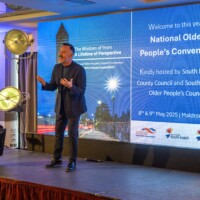 Brendan Courtney - Master of Ceremonies speaking at the National Older People's Council Convention 2025 at the Maldron Hotel, Tallaght