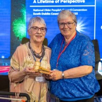 Handing over of Gavel - Ita Healy - Chair of the National Network of Older People’s Councils is presented with the gavel by Mary Lyons - Chair of South Dublin Older People's Council at Day 2 of the National Older People's Council Convention 2025 at the Maldron Hotel, Tallaght